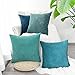 CaliTime Throw Pillow Covers Pack of 2 Comfy Corduroy Corn Striped Waffle Decorative Cushion Cases for Couch Sofa Bed Farmhouse 20 X 20 Inches Teal
