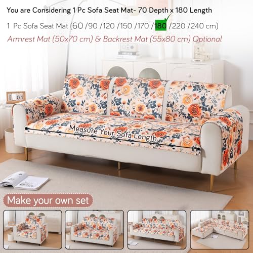 Image of HOKIPO 'Nature Muse' Premium HD Printed Holland Velvet Sofa Cover Mat for 1 /2 /3 Seater & L-Shape Sofa. Make Your Own Sofa Cover Set, Mat 70(D) x 180(L) cm, Caramel Ambrosia (IN-918-D8)