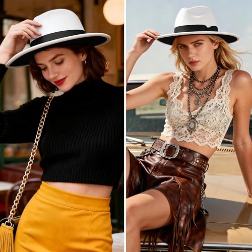 Image of BABEYOND 1920s Fedora Hat for Men Gatsby Wide Brim Fedora Hat Felt Panama Cap with Band for Women Men