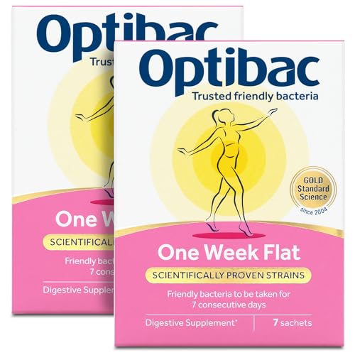 Optibac Probiotics One Week Flat - Vegan Digestive Probiotic Supplement - Suitable for Bloating as Gluten Free - Most Trusted & Recommended Brand - 2 Week Supply, 14 Sachets