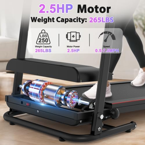 Image of Under Desk Treadmill, 2.5HP Folding Treadmill with 265 lbs Capacity - Incline Walking Pad for Home, 12 Programs, Compact & Portable for Small Spaces and Apartments