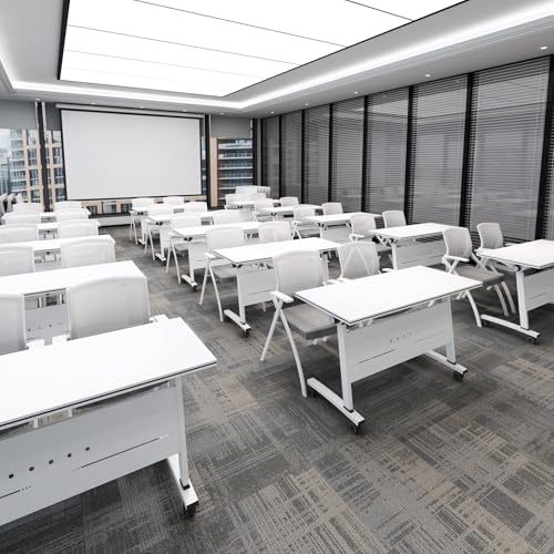 Składany stół o regulowanej wysokości, zestaw 3 stołów seminaryjnych i konferencyjnych na kółkach, metal e 140 x 40 x 75 cm, idealny do szkoleń biurowych i wydarzeń
