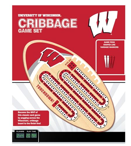 Masterpieces NCAA Wisconsin Badgers Unique Wooden Cribbage Board with Custom Pegs