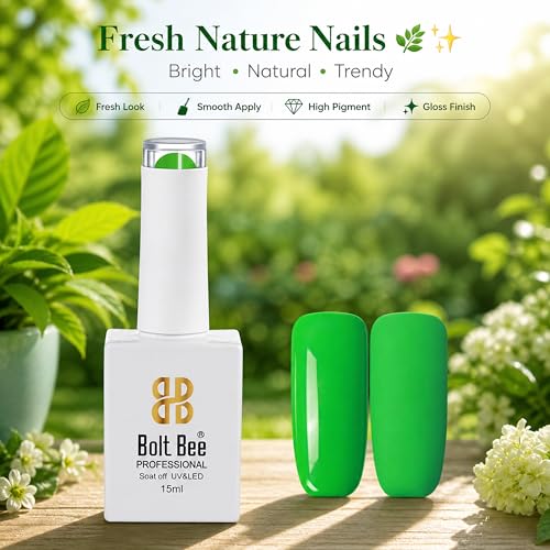 Image of Bolt Bee Brighat Neon Green Color Gel Nail Polish Soak Off UV Gel DIY at Home 15ML Manicure Salon Nail Art