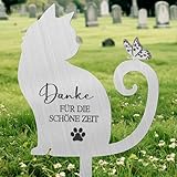 Grabschmuck Wetterfest für Katze Tiere, Grabstecker Metall mit Spruch Danke für die Schöne Zeit, Grabdekoration, Edelstahl Grabmarker für Haustier Hund Katze, Friedhof Gedenkstecker für Garten Hof