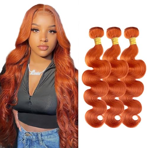 Ginger Bundles Human Hair Ginger Orange Body Wave Bundle 22 24 26 Inch Unprocessed Brazilian Virgin Hair Double Weft 150g 3 Bundle Burnt Orange Bundles Human Hair Extensions
