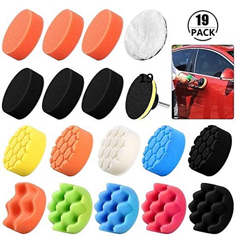 ACONDE Polishing Pads Set Sponge Buffing Pads Waxing Pads with Drill Adapter for Car Polisher (19 Pack)