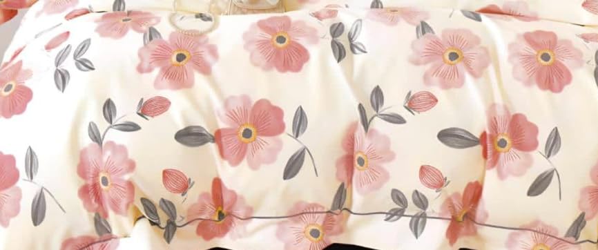 Image of Bedding Set Combo of Double Bed Duvet Cover Set with Fitted Bedsheet & 2 Pillow Covers | 300 TC Cotton Fabric | Zipper Closure |All Round Elastic|Warm Stuff|SED 027|Orange Petals | Breathable material