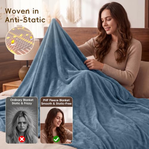 PHF Fleece Blanket Queen 90x90-300G Lightweight Warmth, Captain's Blue by PHF - Used condition - Image 3