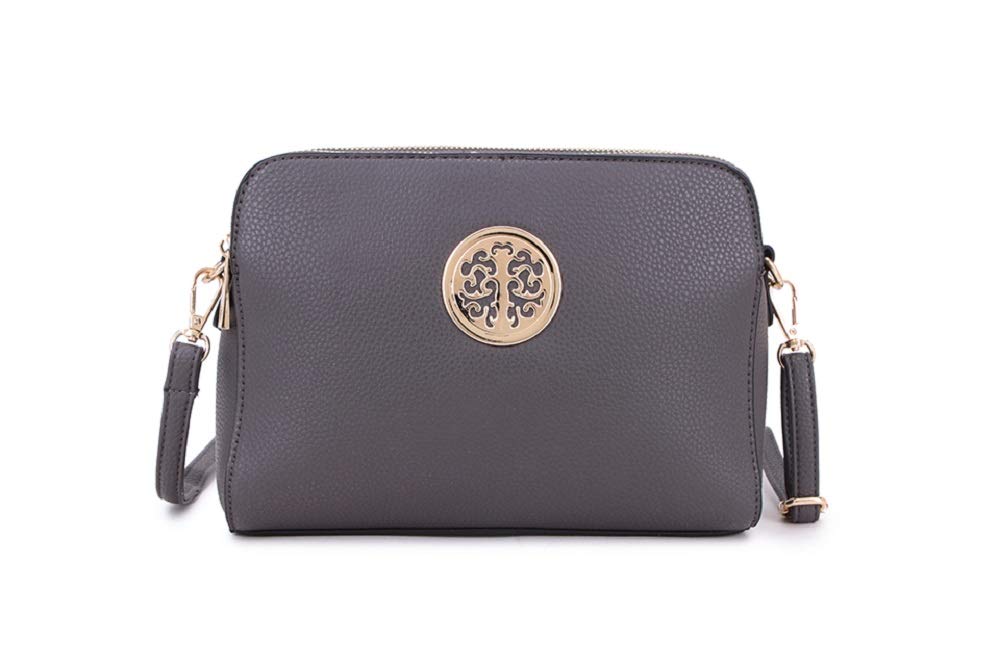 Long & Son D1585-1 Borsa A Tracolla Donna Media - Ecopelle Blu Marina, 3 Scomparti, Tracolla Regolabile