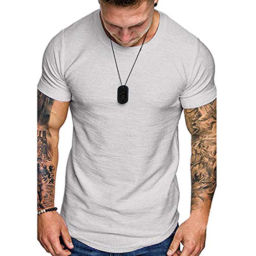 Mens Muscle Cotton Tee Shirt Bodybuilding Gym Short Sleeve Workout Athletic Cotton Shirt