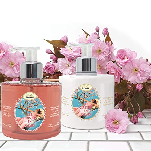 Hand Soap and Lotion Set: Liquid Soap 10.1Oz+ Hand Lotion 10.1Oz Cherry Blossom Un Air d'AntanÂ®/ Soap Set Made In France/ Hand Lotion Set With Argan Oil/ Hand Cream Gift Set/Gift Set for Her/Bathroom
