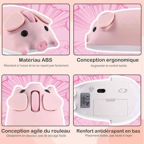 Ratón inalámbrico infantil con forma de cerdo rosa, un regalo ideal para tabletas 6