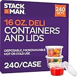 Stack Man Plastic Food Storage Deli Containers with Airtight Lids, 16 oz. (Case of 240)