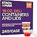 Stack Man Plastic Food Storage Deli Containers with Airtight Lids, 16 oz. (Case of 240)