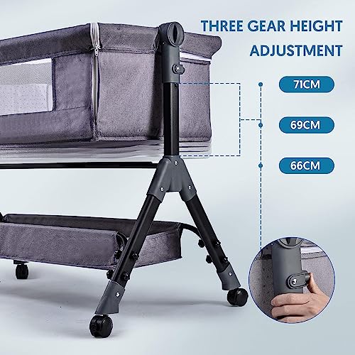 Bellababy Bedside Bassinet/ Sleeper/ Crib with Changing Table, Easy Folding Portable Crib, Adjustable Portable Bed for Infant/Newborn (Dark Grey) - Thumbnail 5