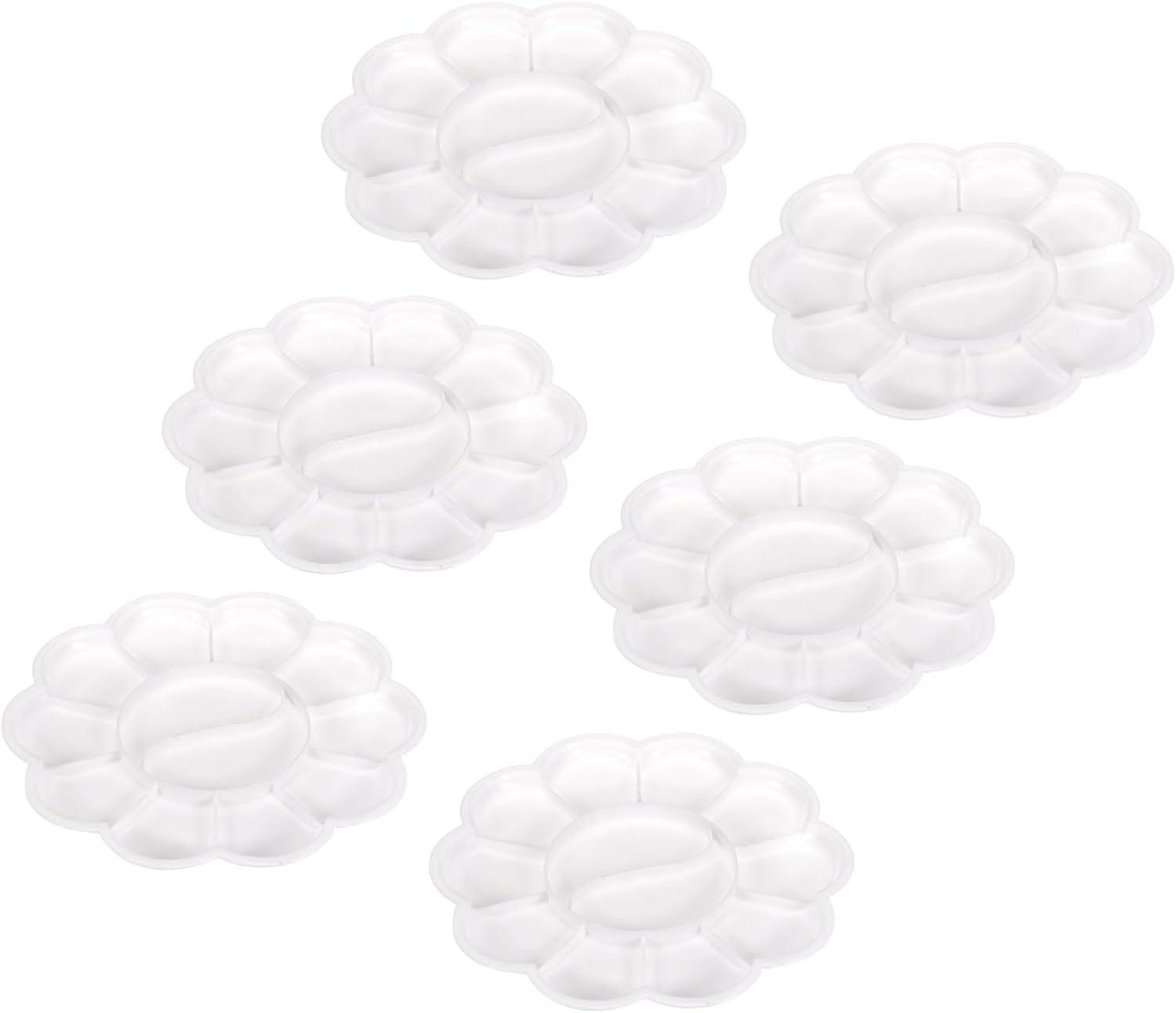 YOKIVE 6 Pcs Flower Palette, Pigment Tray 12 Well Plastic Paint Pallets, Color Mixing Tray, Great for Watercolor, Oil Paint, Artwork (White, 6-Inch)