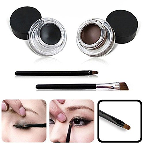 Demarkt 2pcs impermeable del gel del Eyeliner Delineador de ojos pincel negro Brown Cosmetics Cover