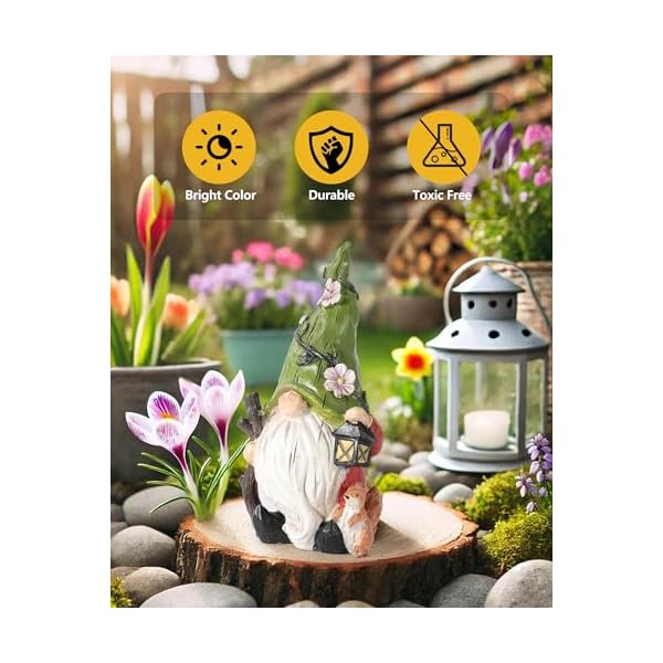   Hand-Painted-Resin-Garden-Gnome-with-Squirrel-Figurine-91-Tall-Summer-and-Spring-Decorations-for-Home-Yard-and-Garden-Unique-Gnome-Gifts-for-All-Ages-Green