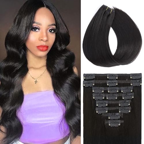 Extension cheveux naturelles clip double trame noir #1B pour sublimer votre féminité