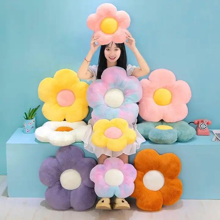 Image of RVA Flower Floor Pillow Flower Plush Throw Pillow Flower Shape Cushion for Reading, Room, Watching TV Sofa Cushions Set, Cushions for Sofa, Cushion Pillow for Bed, Car, Office (Pack of 2) (Pink)