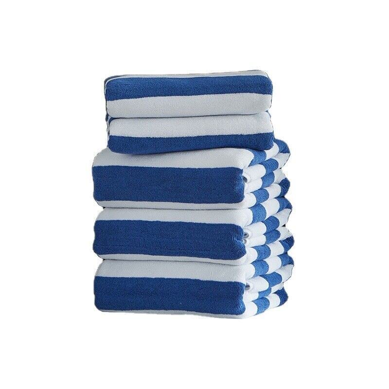 Vision Textiles Pool Towels Cabana Stripe Beach Towels, (75 x 145 cm) - 100% Cotton Large Pool Towels, Soft and Quick Dry Swim Towels (Dark Blue, Pack of 2)