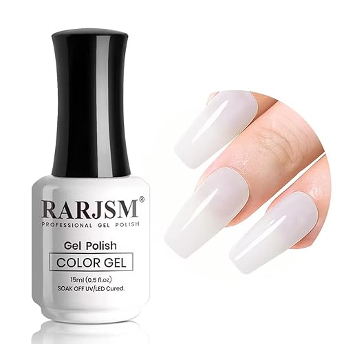 RARJSM - Esmalte de uñas en gel, color blanco cremoso, jade transparente, 15 ml, requiere secar con lampara UV o LED, transparente, suave, verano,