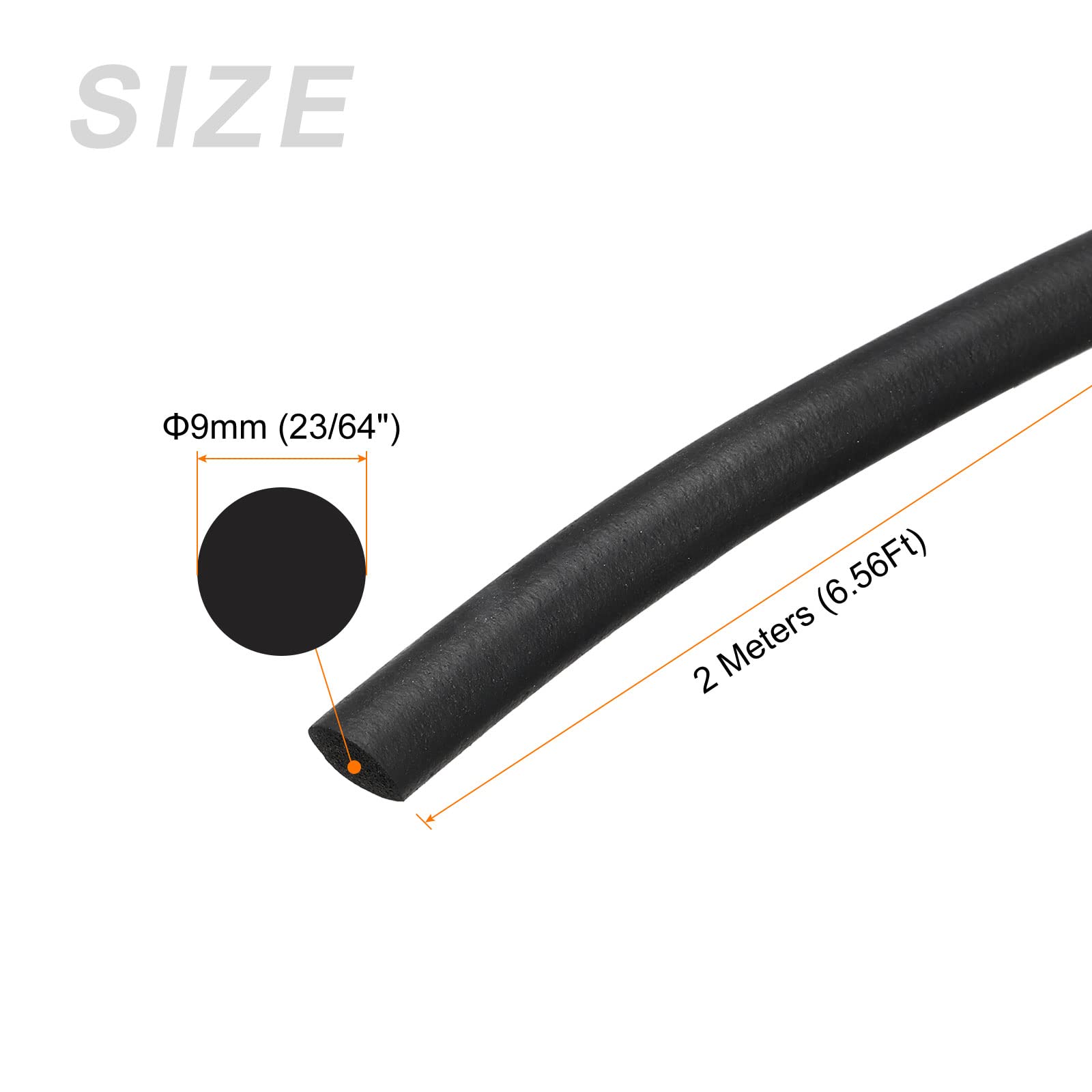 METALLIXITY Foam Rubber Weather Seal Strip (9mm Diameter x 2m Long) 1pcs, EPDM Rubber Round Seal Strip - for House Repair Door, Black - Image 2