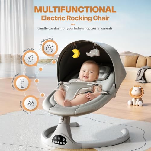 Image of StarAndDaisy baby rockers for 0 to 2 years, Baby Multi functional rocking chair / rocker for babies, Infants & Toddler with 5-level Automatic Swing & Bouncer / cradle with touch panel and hanging toys (Beige)
