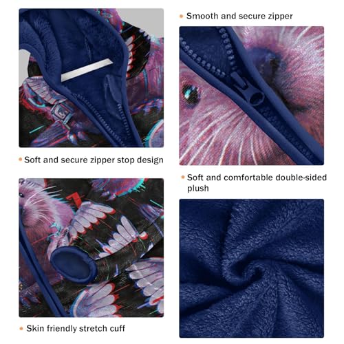Angelic Beavers with Mechanical Wings Toddler Fleece Jacket Girl Boys Hooded Fleece Jacket Coat3