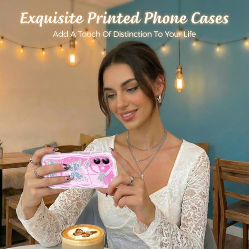 CASBST Compatible for iPhone 16 Case, Pretty Butterfly Print Three-Dimensional Wave Clear Case for Girls Women, Soft Full Package Anti-Fall Cover for iPhone 16, Water Blue Butterfly - image 3