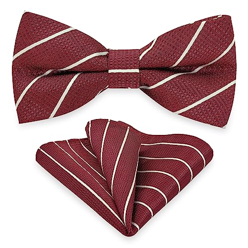 Set de moño y pañuelo para hombre burdeos con rayas miniatura 1