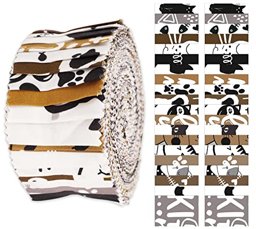 Soimoi 40Pcs Cat Print Cotton Precut Fabrics for Quilting Craft Strips 2.5x42inches Jelly Roll - Brown