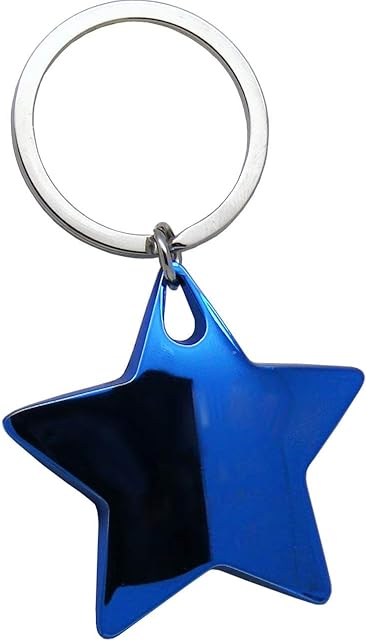 Personalised Chunky Coloured Metal Star Keyring In Gift Box, Engraved With Any Message - Enter Your Custom Text (Blue)