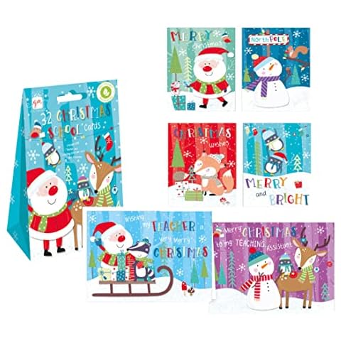 Giftmaker Collection Christmas School Cards x 32 With Envelopes (Blue) Cover