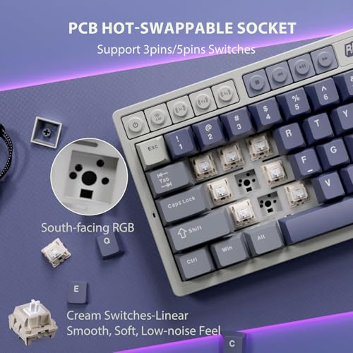 Image of RK ROYAL KLUDGE M65 Wireless Mechanical Keyboard with Volume Knob, 60% Tri-Mode Gaming Keyboard 2.4G /BT /USB-C, Gasket Mount, Battery Display, PBT Keycaps, Hot-Swappable Cream Switch, Blue