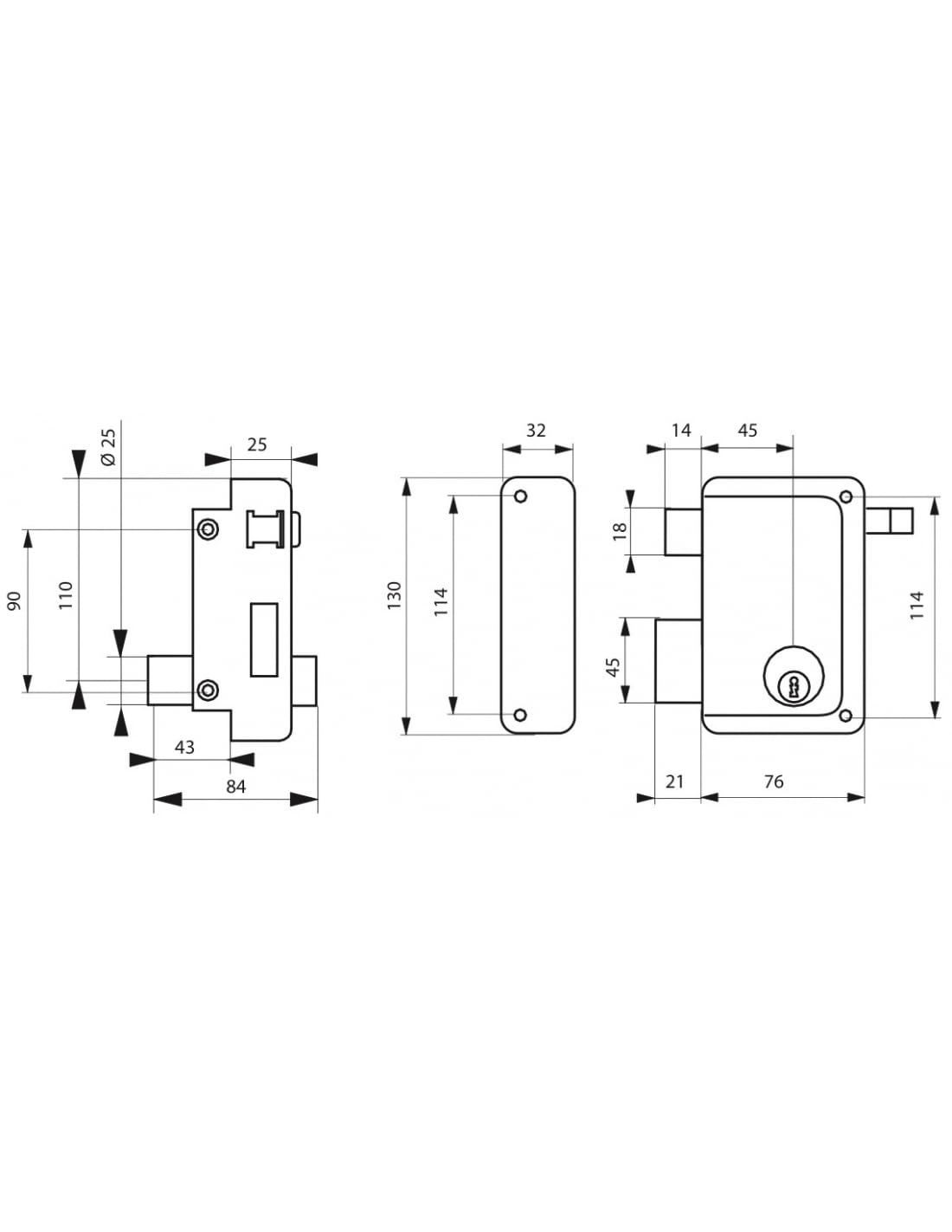 THIRARD - Cerradura vertical de superficie con tirador, 76x130 mm, apertura a la izquierda - 8145