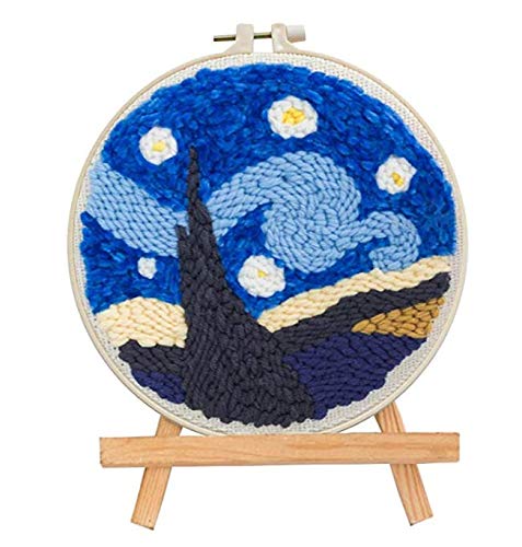 Punch Needle Starter Kits Punch Needle Tool DIY Rug Punch Beginners Kit with an Adjustable Punch Needle Embroidery Frame 7.8x7.8 Inch (Starry Sky-2)