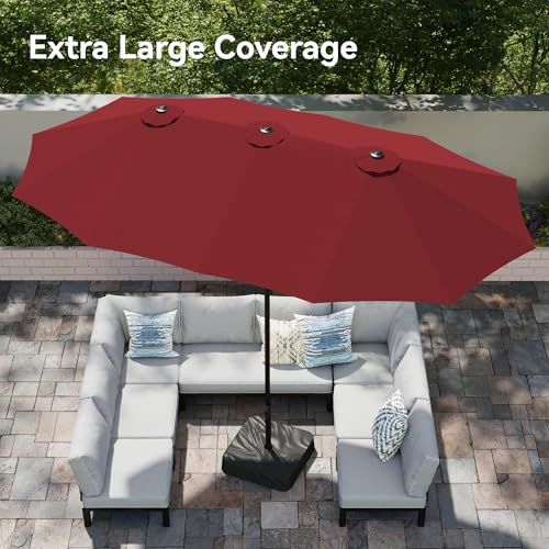 Image of PHI VILLA 15ft Large Outdoor Patio Umbrella with Base Included, Dark Red