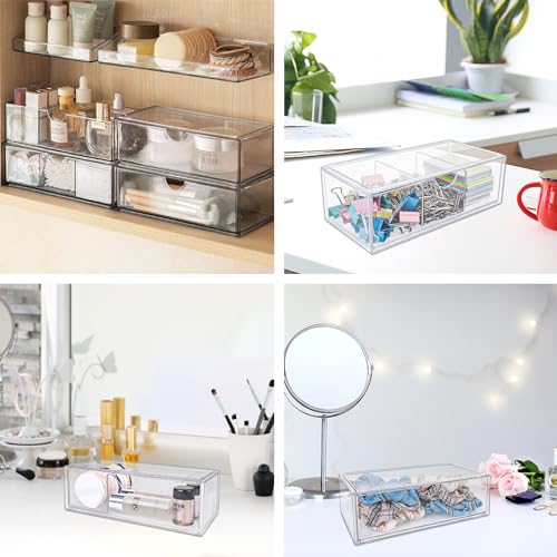DoocliB Wattestäbchen Behälter,Schubladen Organizer Stapelbar,Wattestäbchen Behälter Transparent 3 Fächer,Für Kommode Waschtisch Badezimmer Küche