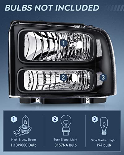 Nilight Headlight Assembly 2005 2006 2007 F250 F350 F450 F550 Super Duty Black Housing Clear Corner Clear Lens Headlights Assembly Replacement, 2 Years Warranty #TOP1