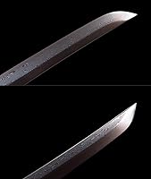 Vista 6 de HERO SWORD Espada Wakizashi de dragón negro de acero de Damasco, katana real, afilada, hoja de espiga completa, espada samurái, longitud media