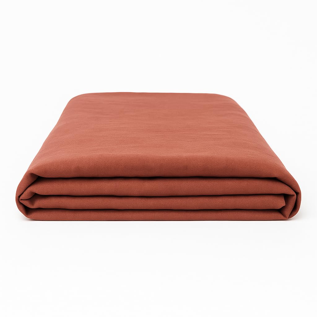 Ger3as Linen Bed Sheet without Rubber 100% Stonewashed Natural Sheet Throw, Red-brown, 240x260cm