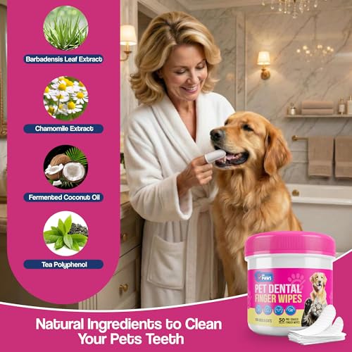 Image of Pet Dental Finger Wipes - Natural Ingredients, Easy to Use Dog Teeth Cleaning Wipes for Effective Dog Teeth Cleaning - Ideal Dog Dental Wipes for Optimal Oral Hygiene