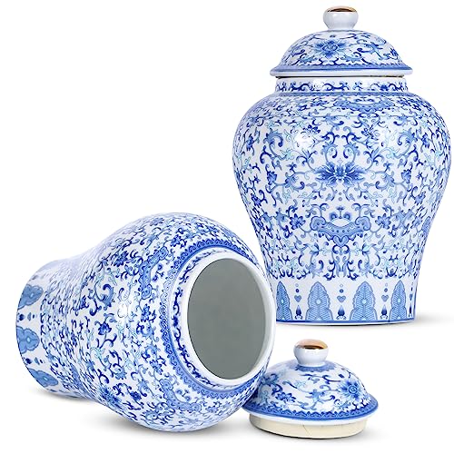 Chinoiserie Ginger Jar 2pcs Set - Chinese Blue and White Porcelain Home Decorative Storage Jar with Lid(Utmost set)