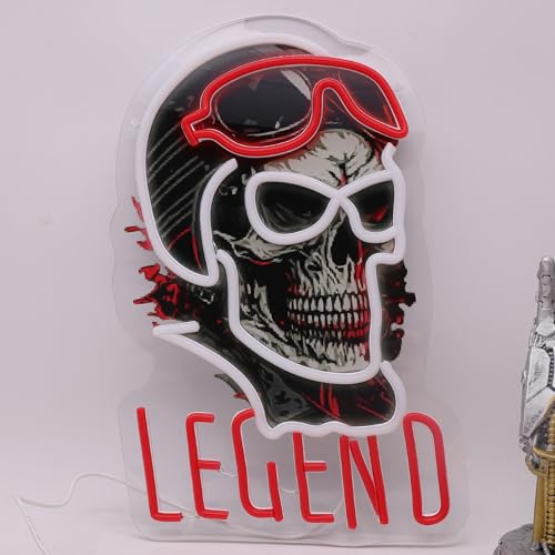 Image of Skull & Helm LED Neon Sign USB Powered for Wall Decor,Rogue Rider Legend Neon Night Light Sign Dimmable for Boys Room Party Decor Halloween Birthday Gifts