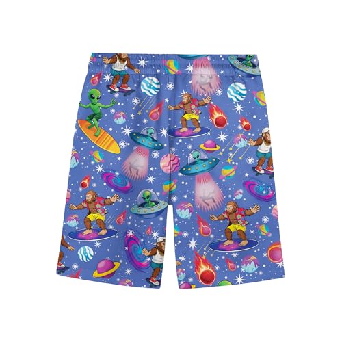 Tropical Colorful Bigfoot Alien Raccoon Hawaiian Shorts for Men Sasquatch Palm Tree Beach Shorts Men4