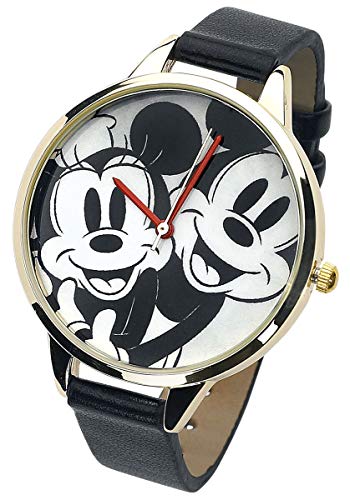 Disney Original Minnie und Mickey Armbanduhr mit Metallgehäuse und PU Lederarmband