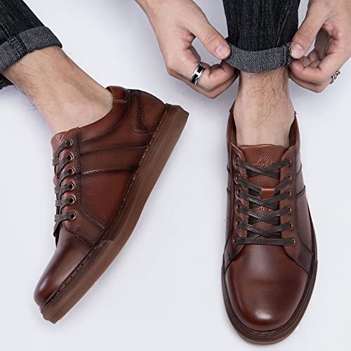Men's Casual Oxford Sneakers Fashion Design Walking Shoes Brown Leather Daily Flats Slip On Shoe For Men Size 10 #TOP7