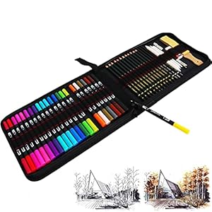 Feutres Pinceaux 24 Couleurs Feutres Aquarelle Stylo Marqueur à Pointe Double Avec Stylos à Pointe Fine +21 Pcs Crayons de Dessin Crayons de Croquis Kit Pour peinture,calligraphie,Feutres coloriage